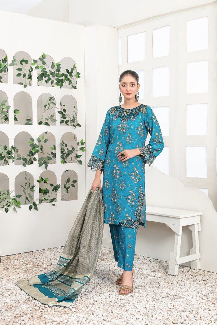 Analina 3pcs Stitched Emb Printed Lawn [D-3846]