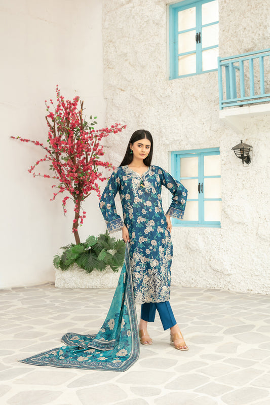 Gulin Vol-1 3pcs Stitched Emb Printed Lawn [D-3977]