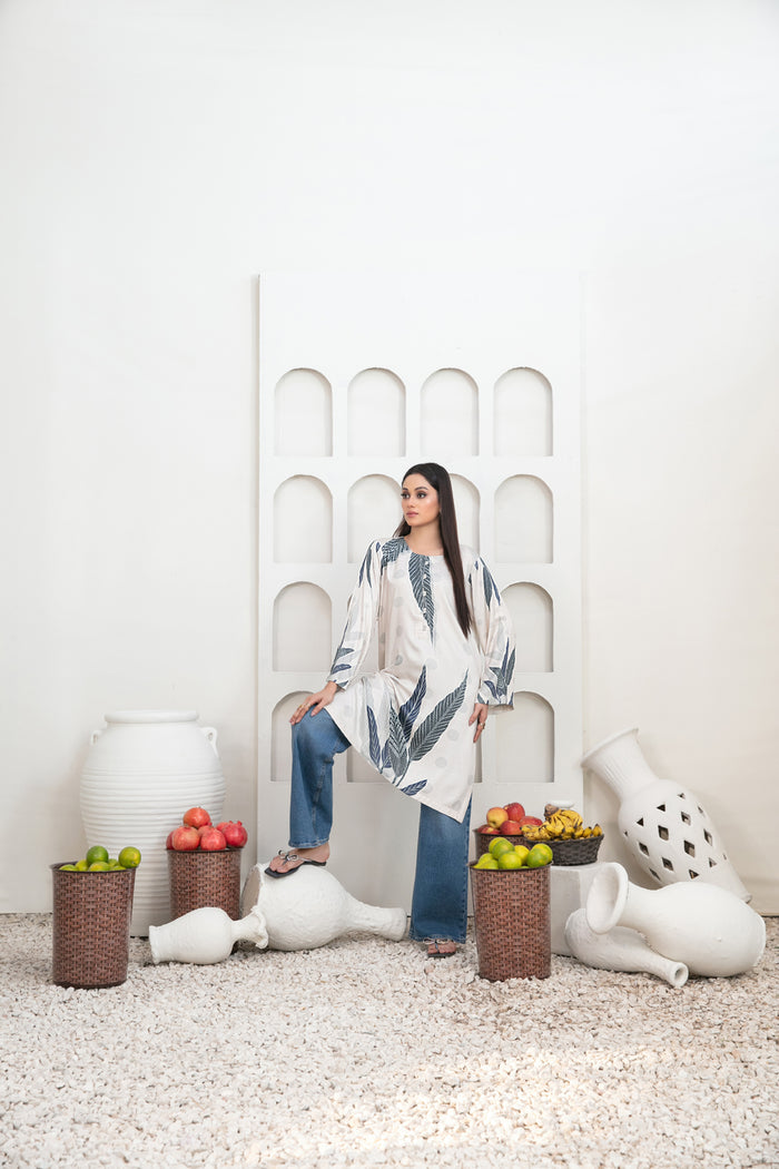 ZALINA 1-PC PRINTED STAPLE LINEN KURTI [CODE D-5354]