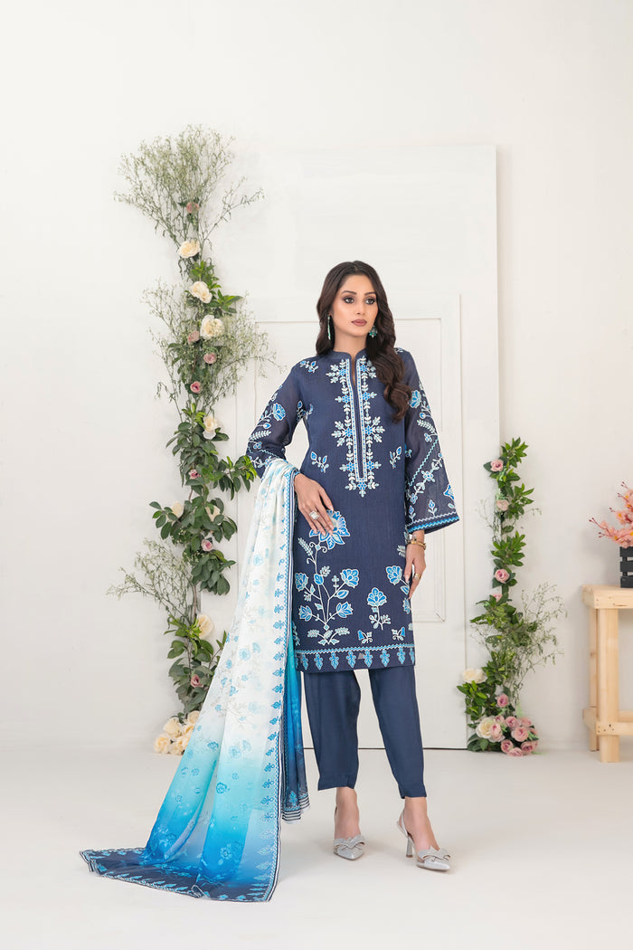 Salwa 3pcs Stitched Emb Cotton Khaddi [D-2062]