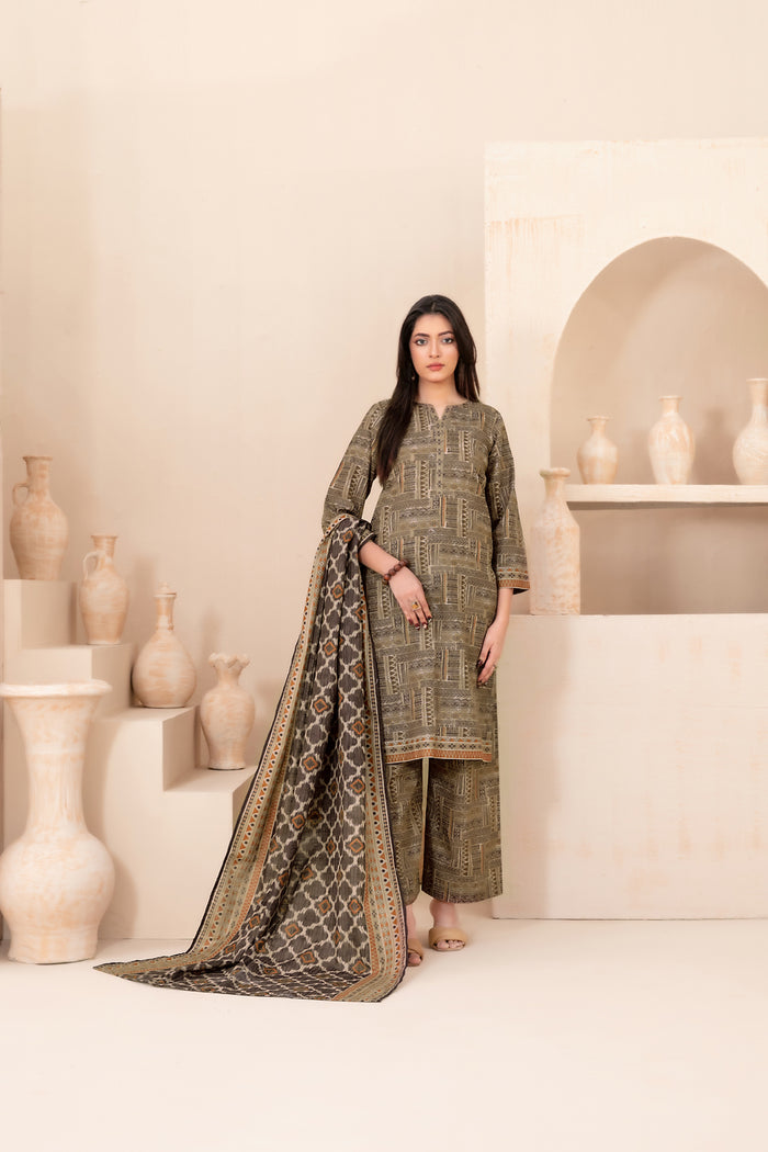 AZU 3pcs Stitched Printed Khaddar [D-5411]