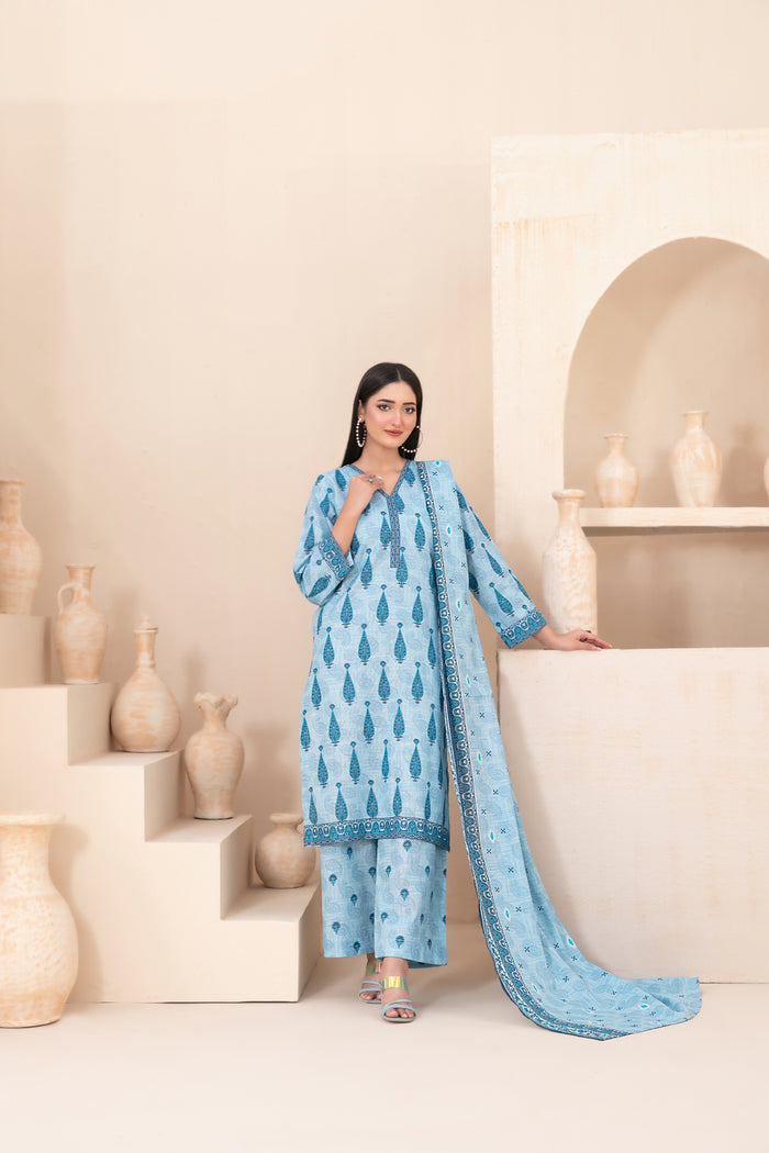 AZU 3pcs Stitched Printed Khaddar [D-5412]