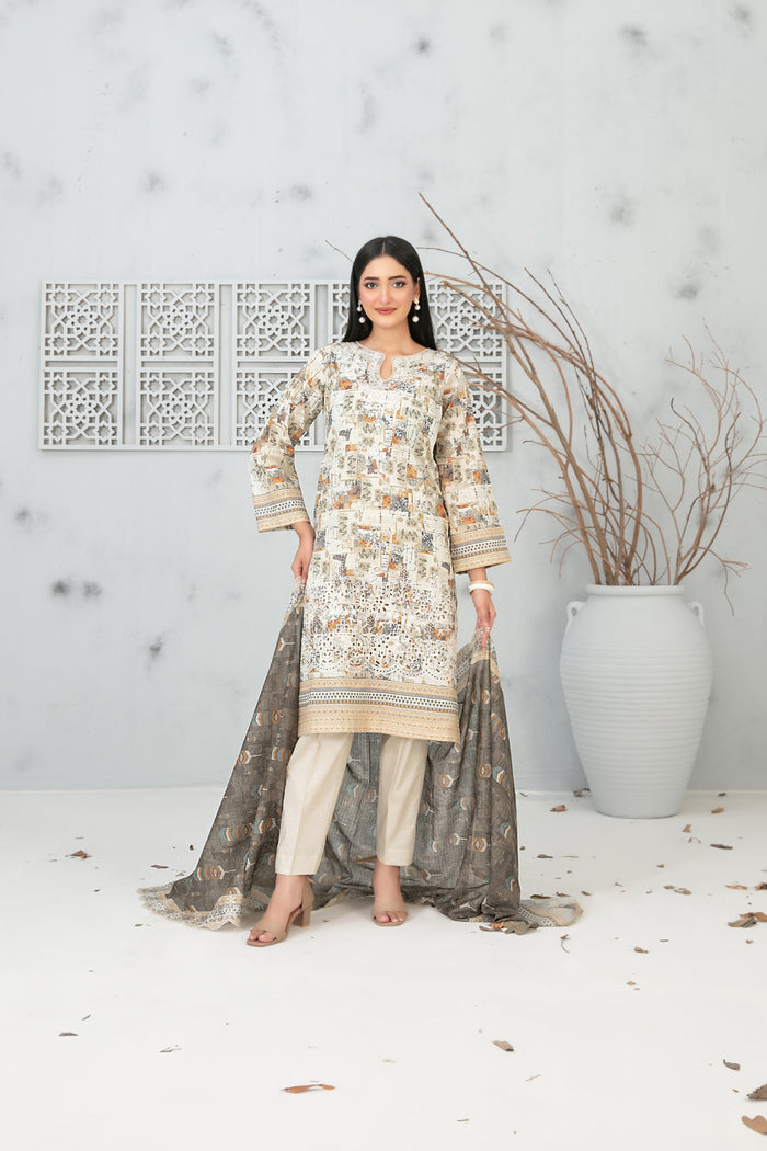 Shahla 3pcs Un-Stitched Emb Printed Lawn [D-4971-A]