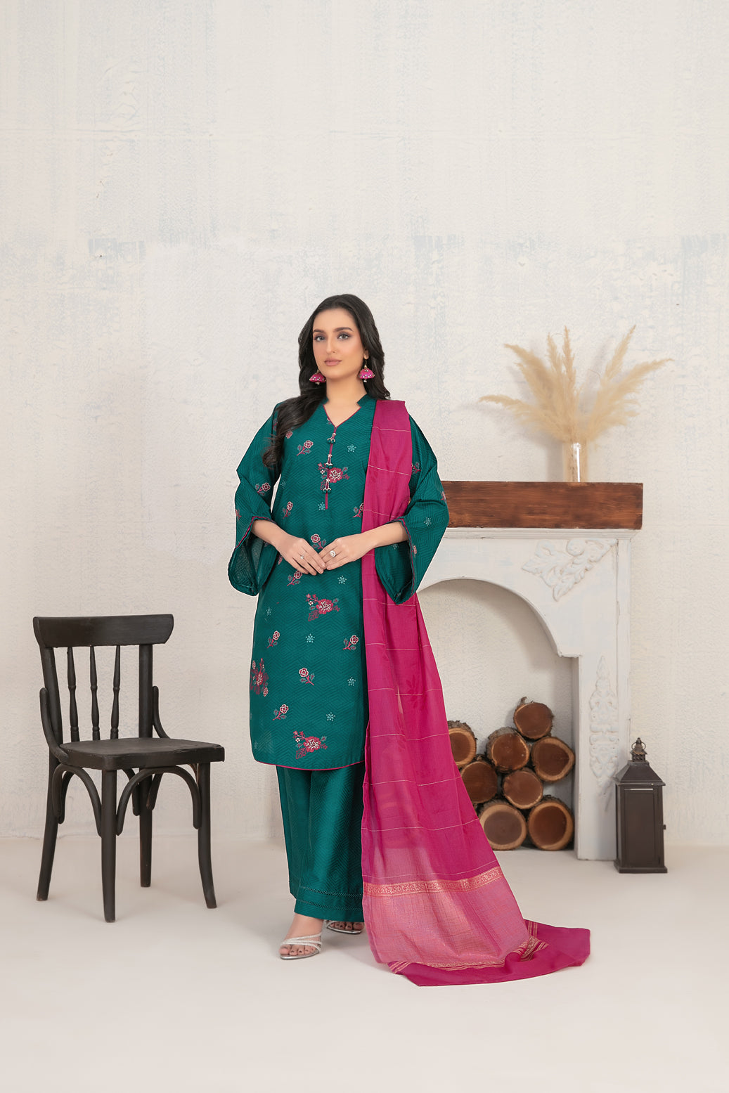 Selah 3pcs Stitched Emb Jacquard Cotton [D-4019]