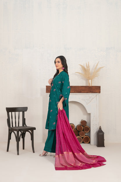 Selah 3pcs Stitched Emb Jacquard Cotton [D-4019]