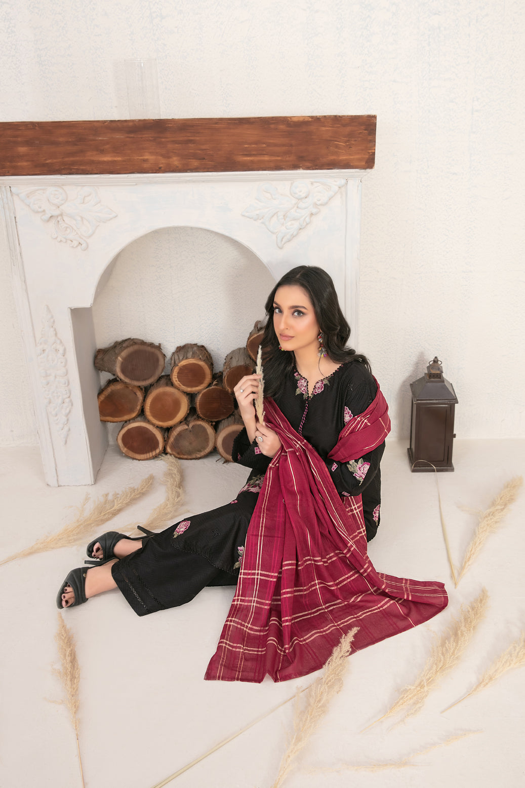 Selah 3pcs Stitched Emb Jacquard Cotton [D-4018]
