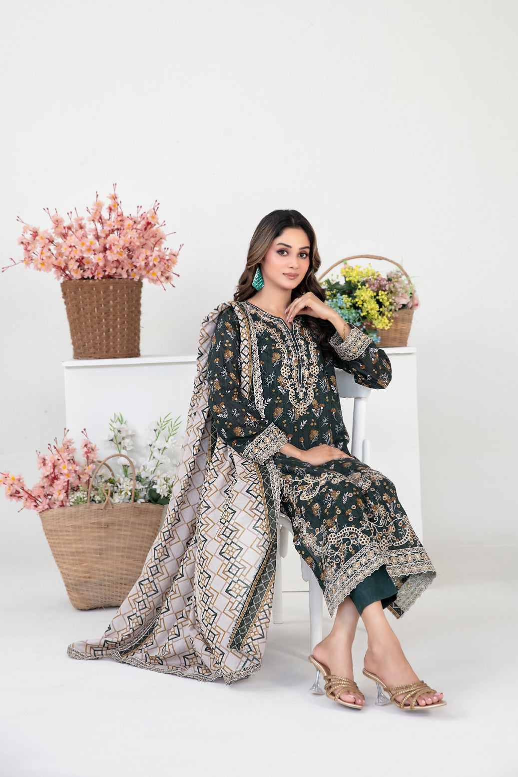 FOLIA 3pcs Un-Stitched Emb Printed Lawn [D-4559]