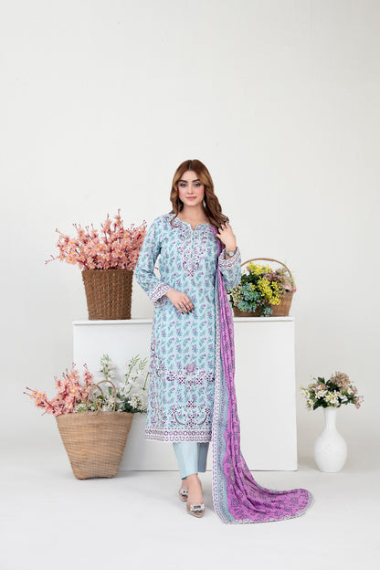 FOLIA 3pcs Un-Stitched Emb Printed Lawn [D-4555]