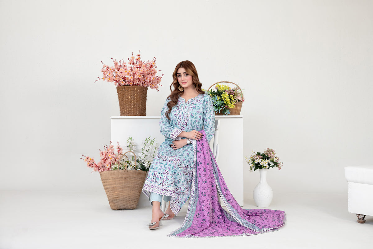 FOLIA 3pcs Un-Stitched Emb Printed Lawn [D-4555]