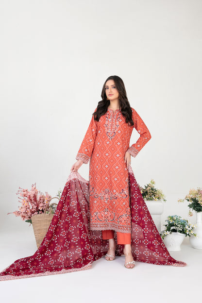 FOLIA 3pcs Un-Stitched Emb Printed Lawn [D-4552]