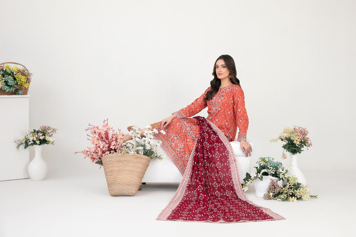 FOLIA 3pcs Un-Stitched Emb Printed Lawn [D-4552]