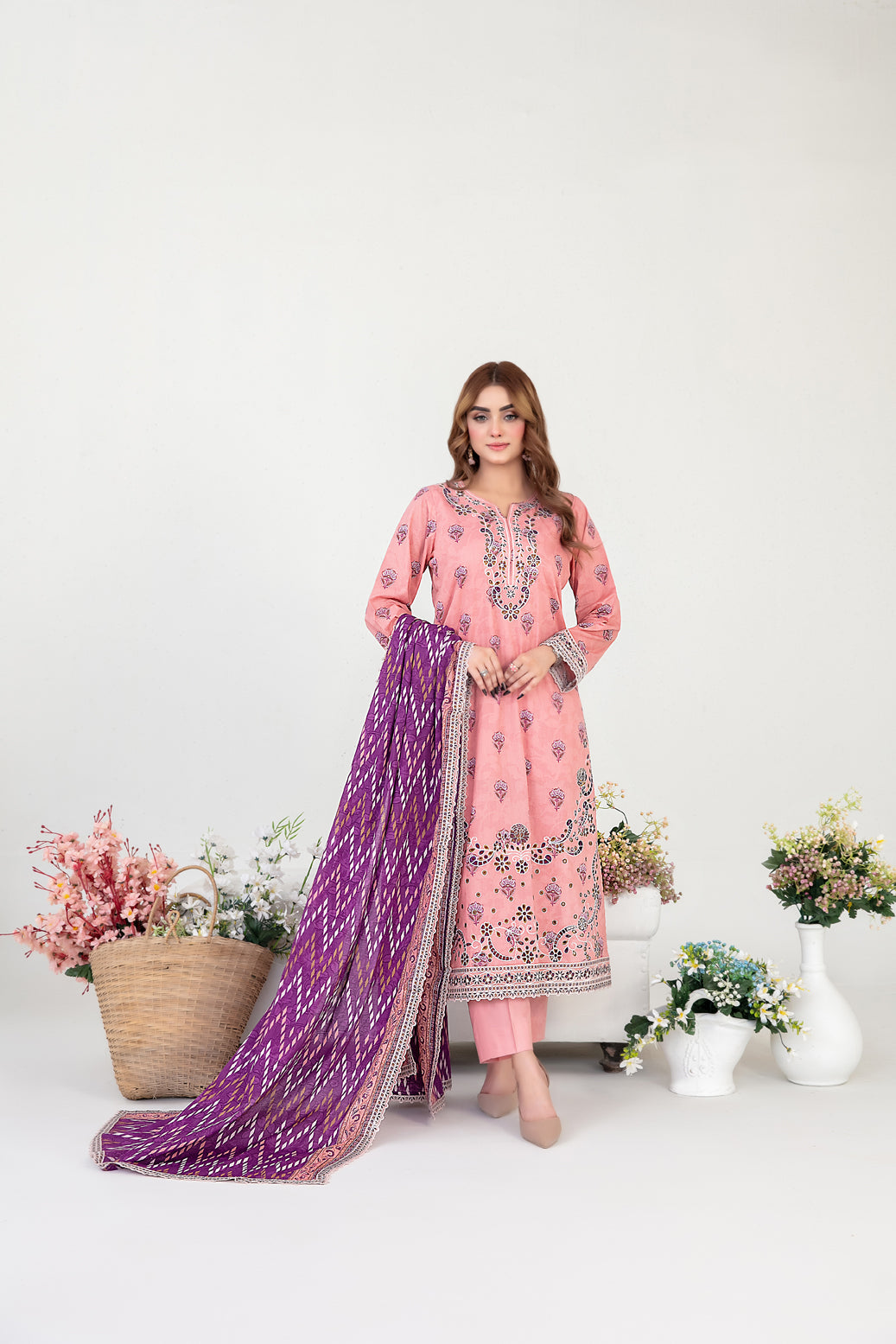 FOLIA 3pcs Un-Stitched Emb Printed Lawn [D-4554]
