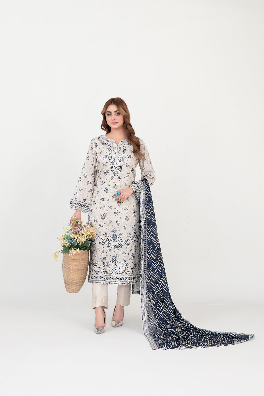 FOLIA 3pcs Un-Stitched Emb Printed Lawn [D-4558]