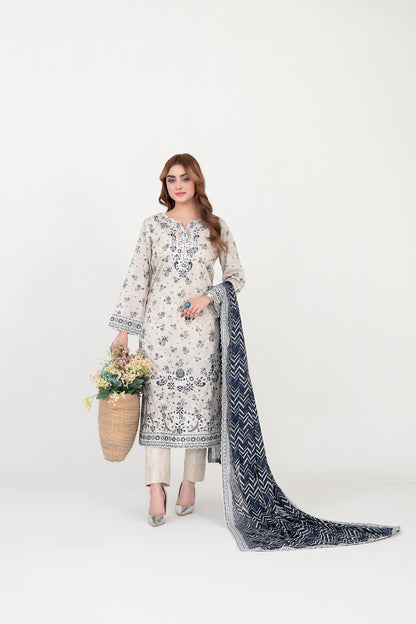 FOLIA 3pcs Un-Stitched Emb Printed Lawn [D-4558]