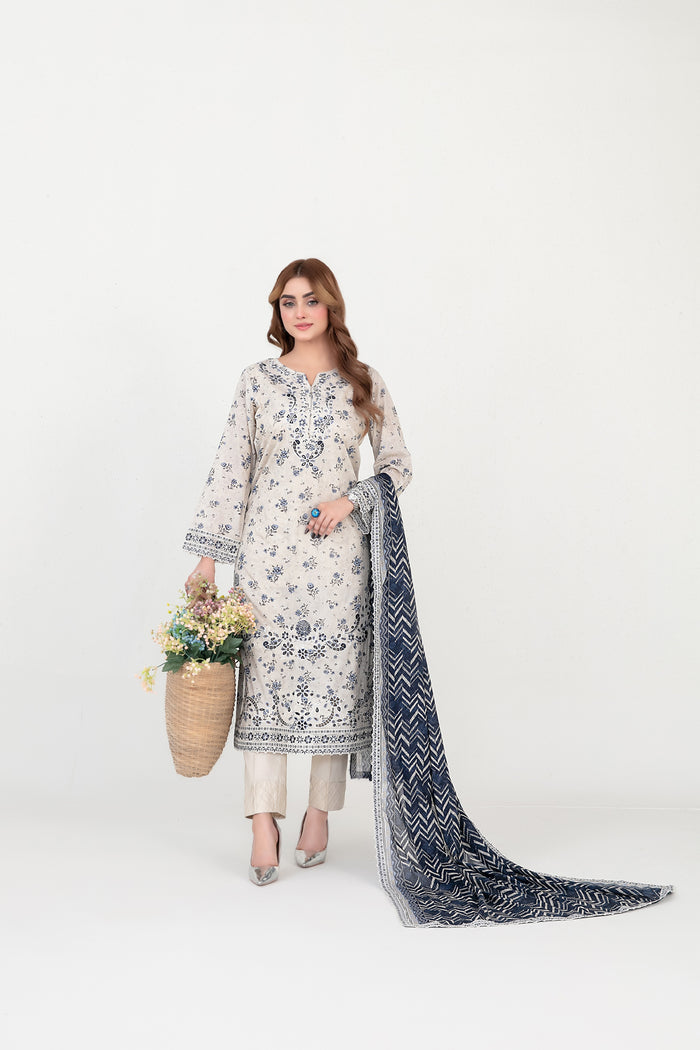 FOLIA 3pcs Un-Stitched Emb Printed Lawn [D-4558]