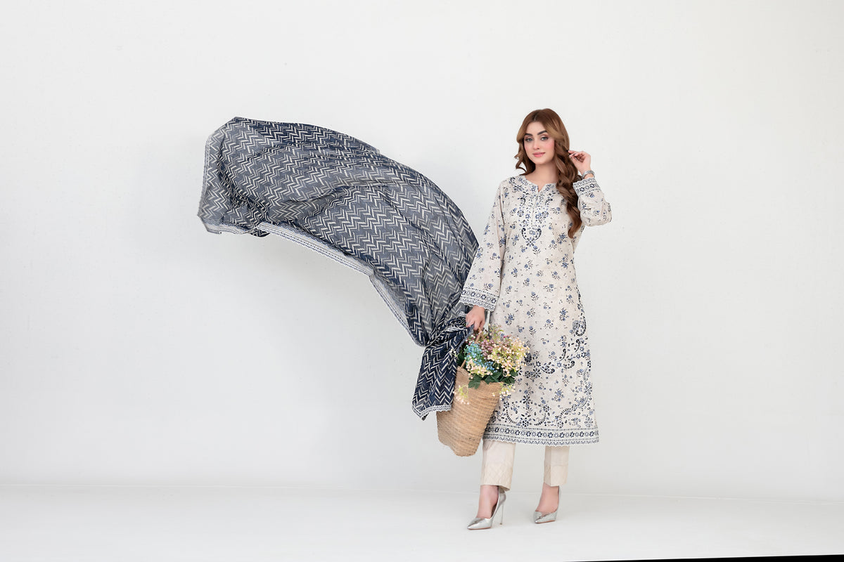 FOLIA 3pcs Un-Stitched Emb Printed Lawn [D-4558]
