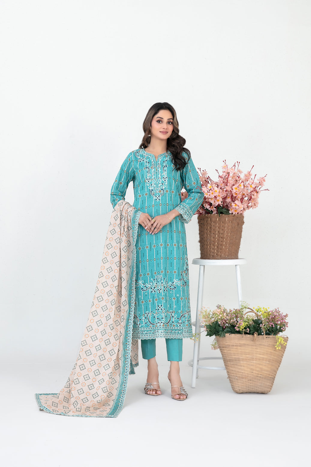 FOLIA 3pcs Un-Stitched Emb Printed Lawn [D-4551]