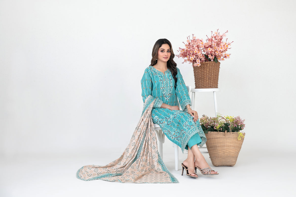 FOLIA 3pcs Un-Stitched Emb Printed Lawn [D-4551]