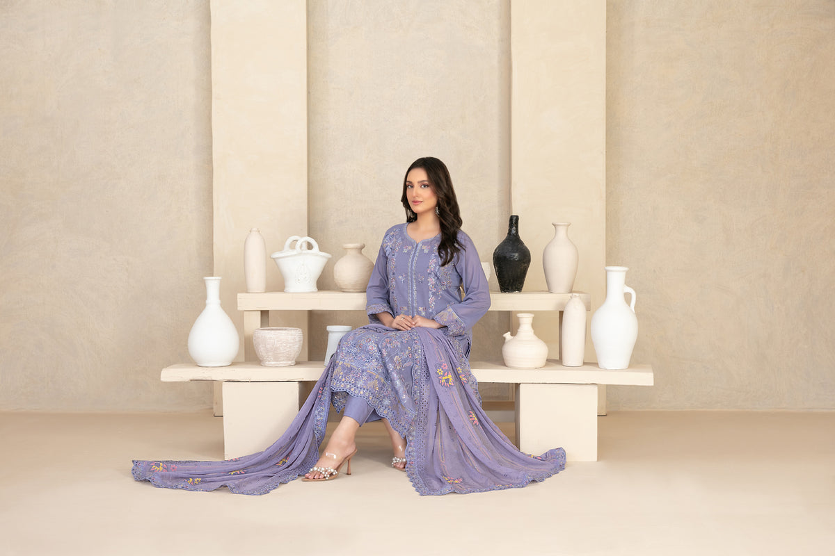 MONACO 3pcs Un-Stitched Emb Swiss Lawn [D-3882]