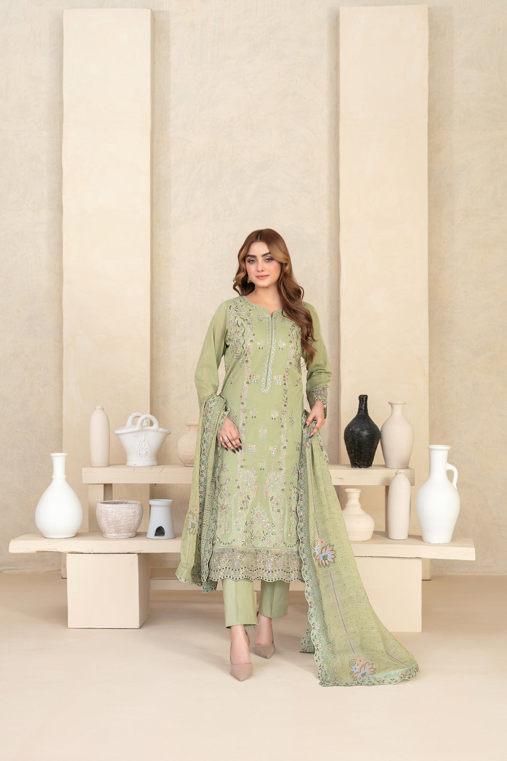 MONACO 3pcs Un-Stitched Emb Swiss Lawn [D-3881]