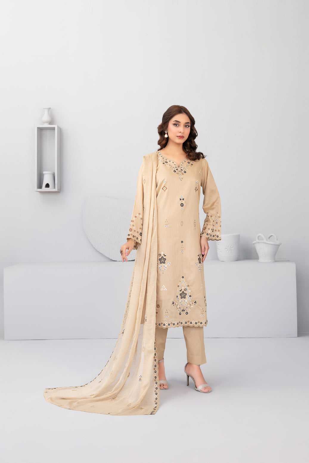 Hayya 3pcs Stitched Emb Lawn [D-3146]