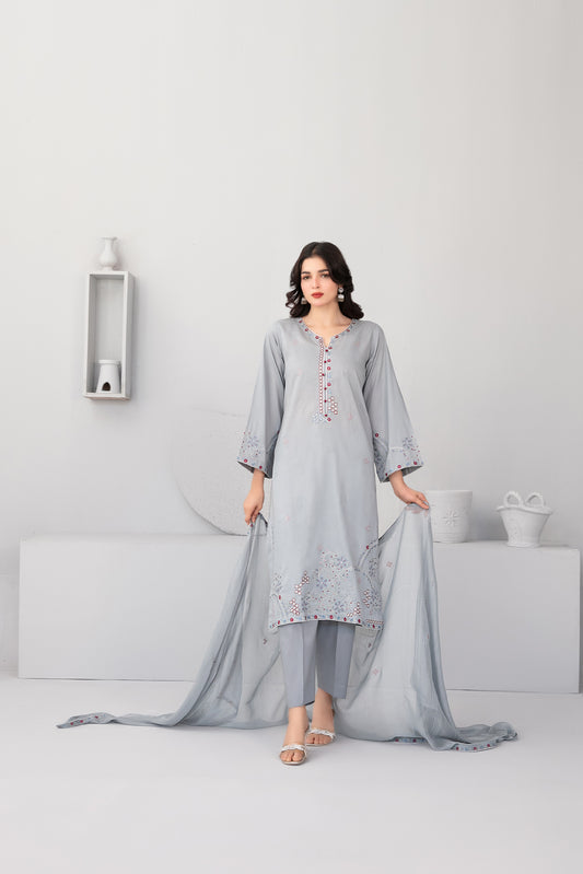 Hayya 3pcs Stitched Emb Lawn [D-3148]