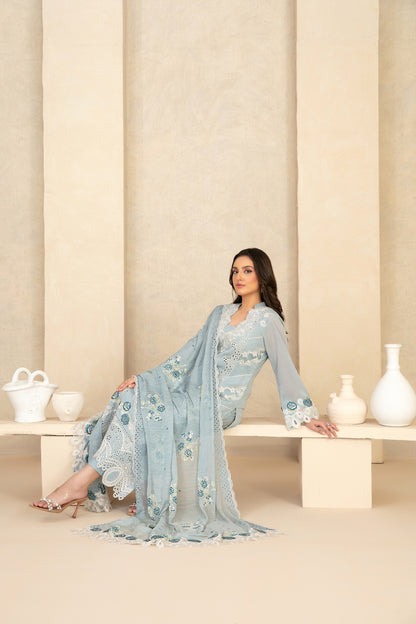 MONACO 3pcs Un-Stitched Emb Swiss Lawn [D-3886]