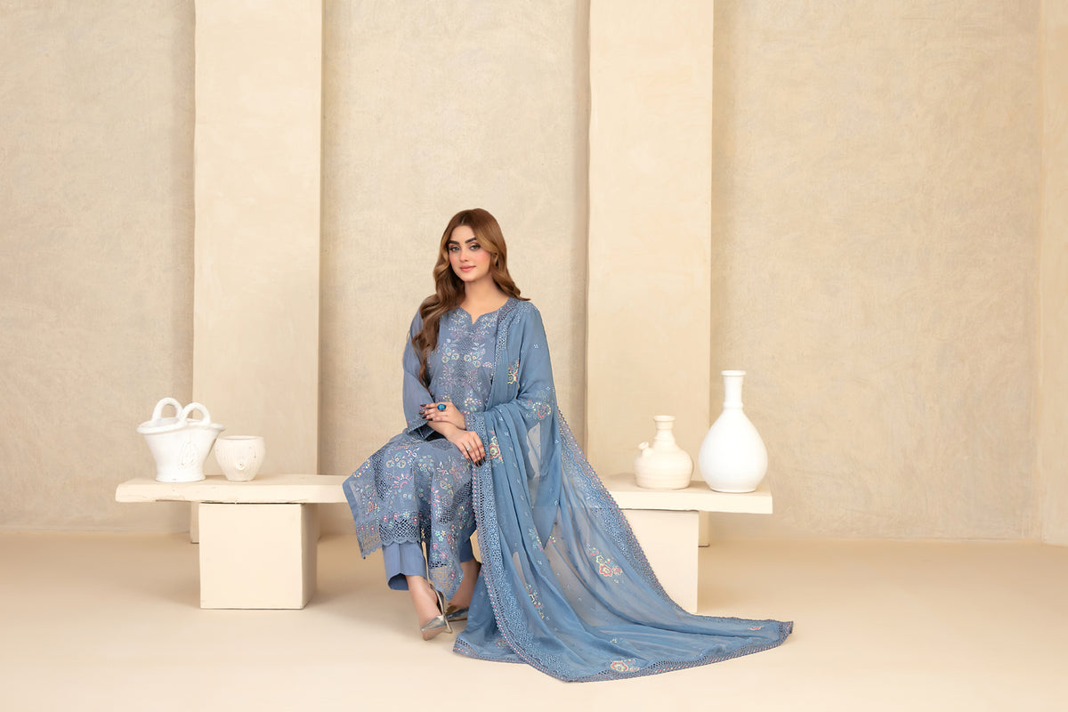 MONACO 3pcs Un-Stitched Emb Swiss Lawn [D-3884]