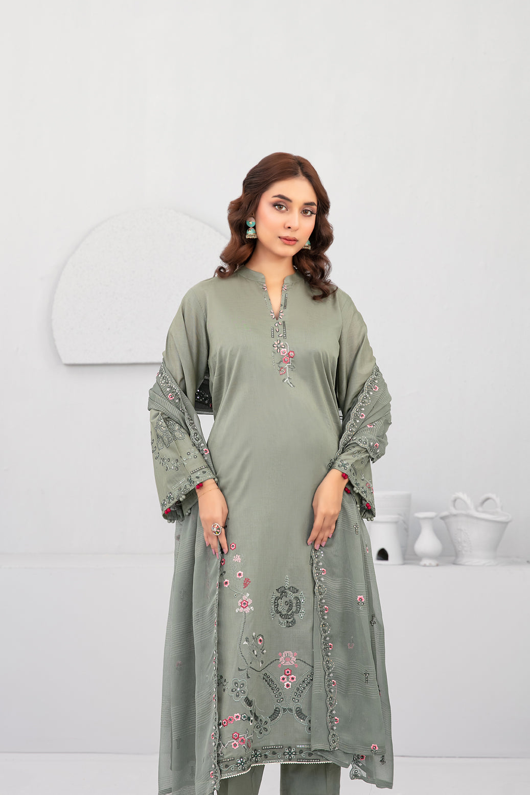 Hayya 3pcs Stitched Emb Lawn [D-3145]