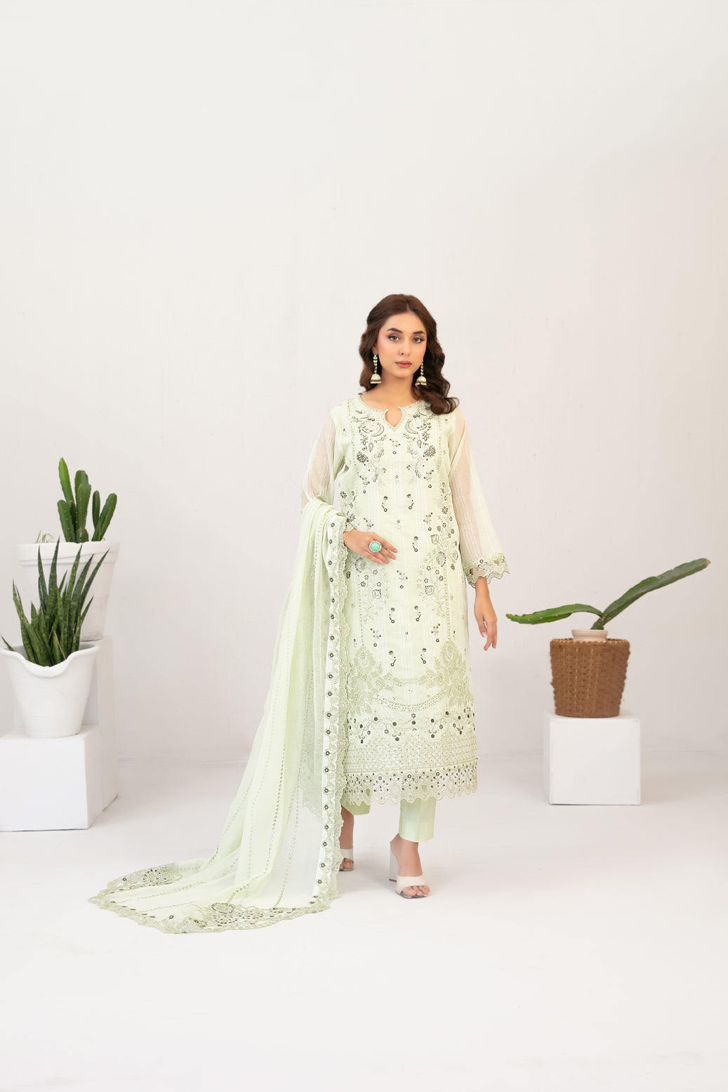 Moonic 3pcs Un-Stitched Emb Khadi [D-2681]