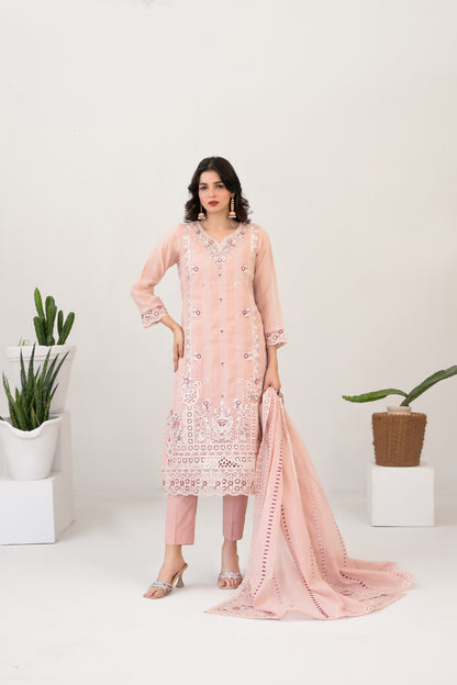 Moonic 3pcs Un-Stitched Emb Khadi [D-2682]