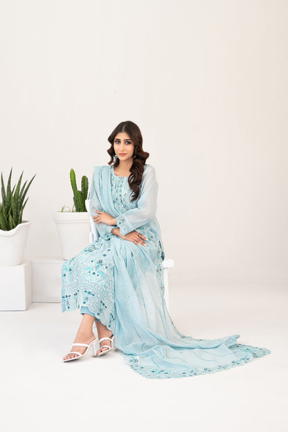 Moonic 3pcs Un-Stitched Emb Khadi [D-2687]