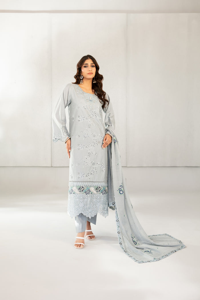 Azka 3pcs Stitched Emb Lawn [D-2827]