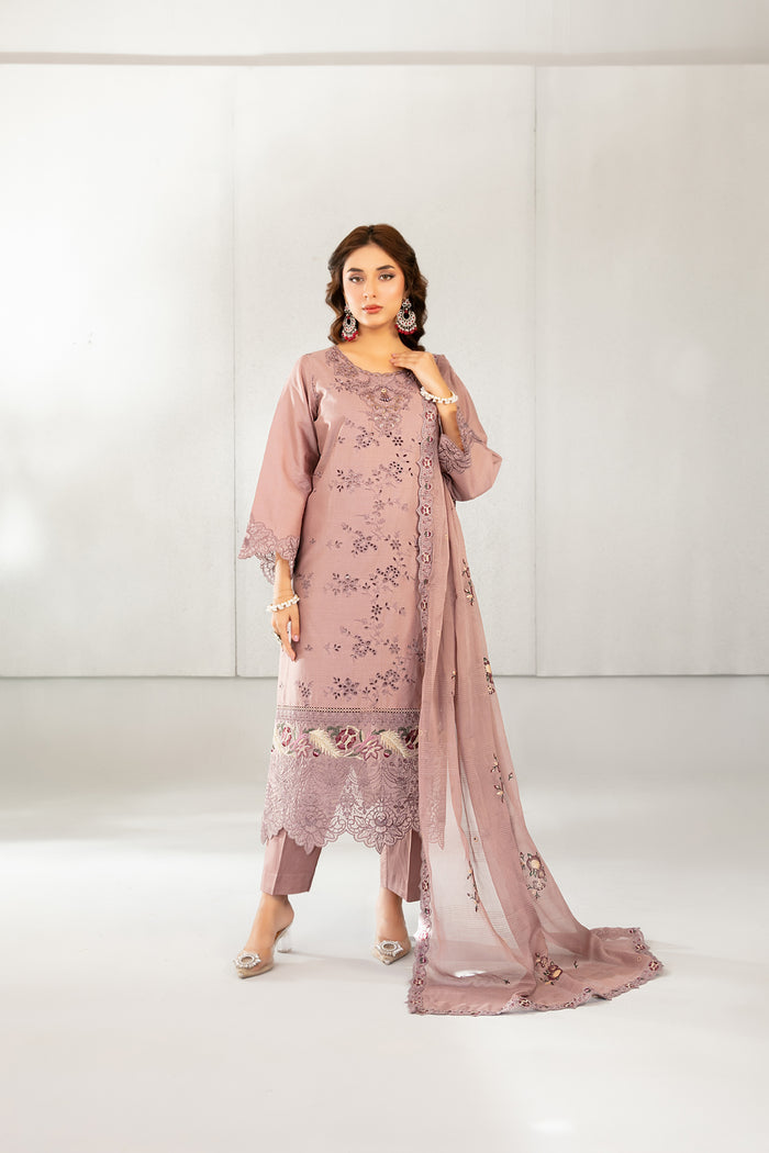 Azka 3pcs Stitched Emb Lawn [D-2823]