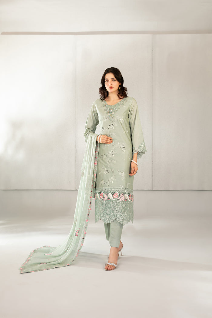 Azka 3pcs Stitched Emb Lawn [D-2821]