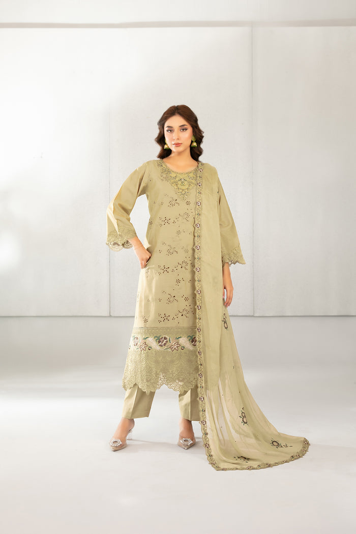 Azka 3pcs Stitched Emb Lawn [D-2822]