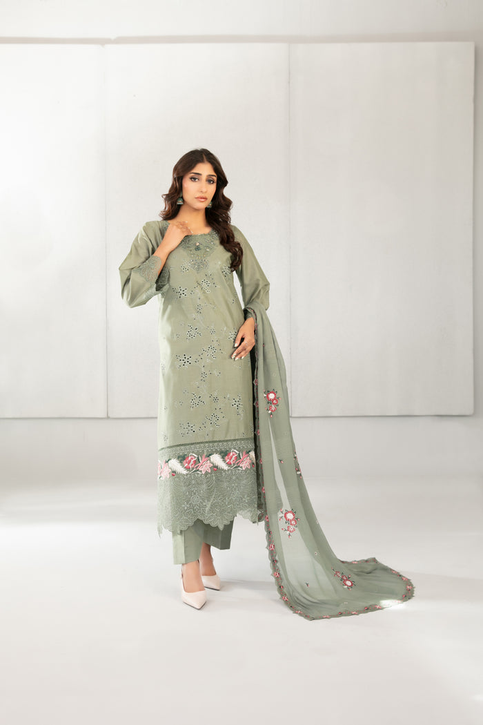 Azka 3pcs Stitched Emb Lawn [D-2824]