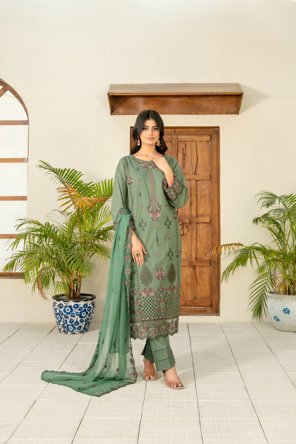 Zarla 3pcs Stitched Emb Lawn [D-3042]