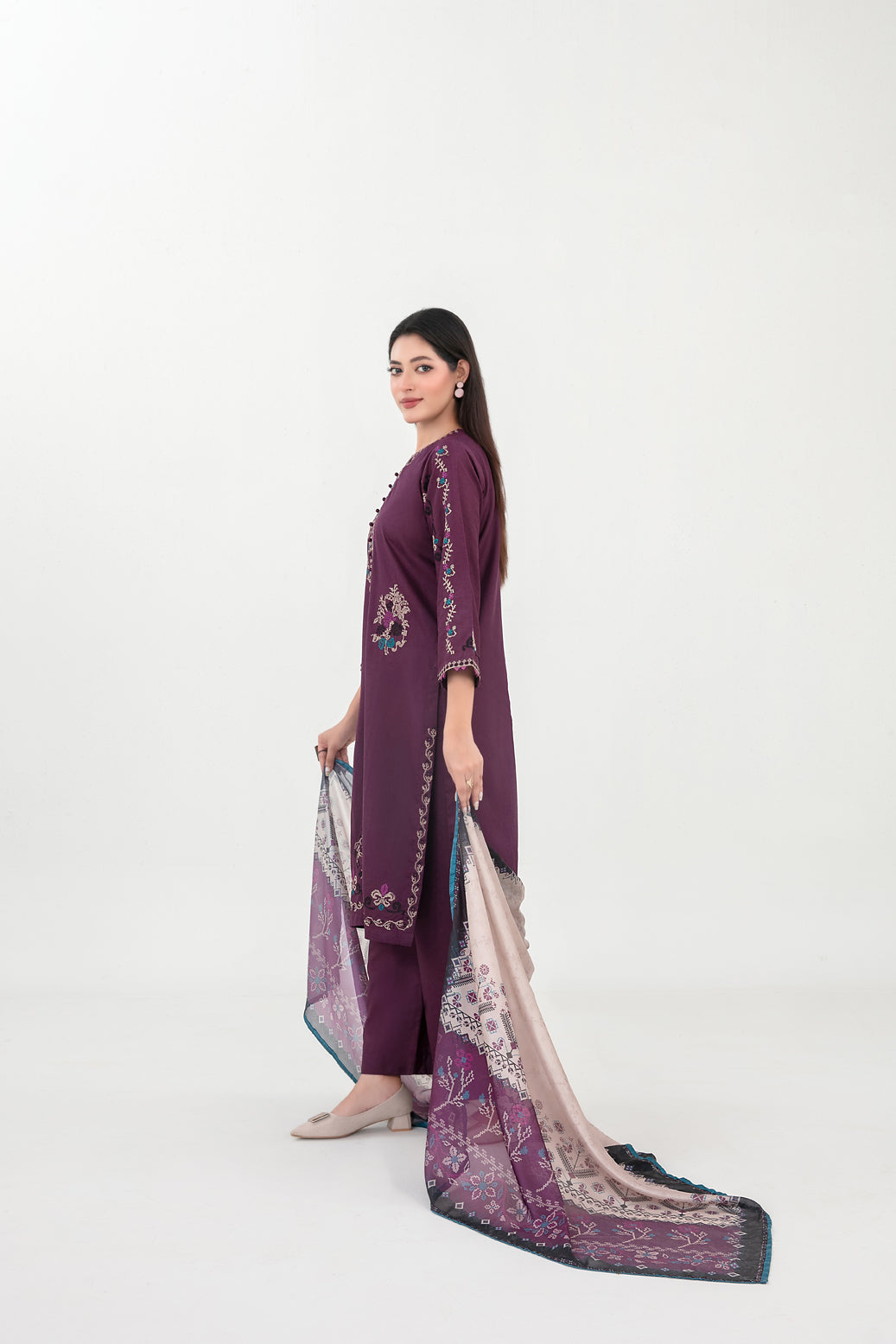 LONI 3pcs Stitched Embroidered Cotton [D-4493]