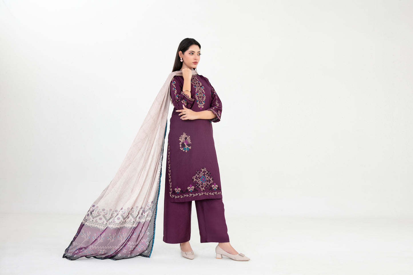 LONI 3pcs Stitched Embroidered Cotton [D-4493]