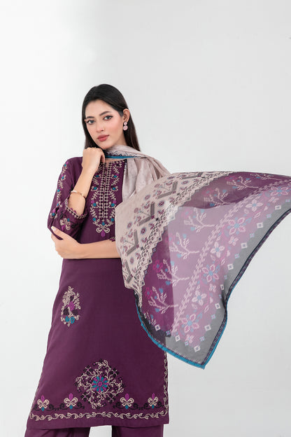 LONI 3pcs Stitched Embroidered Cotton [D-4493]