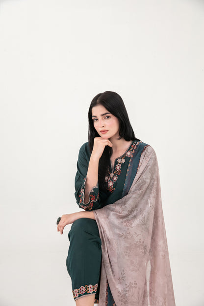 LONI 3pcs Stitched Embroidered Cotton [D-4496]