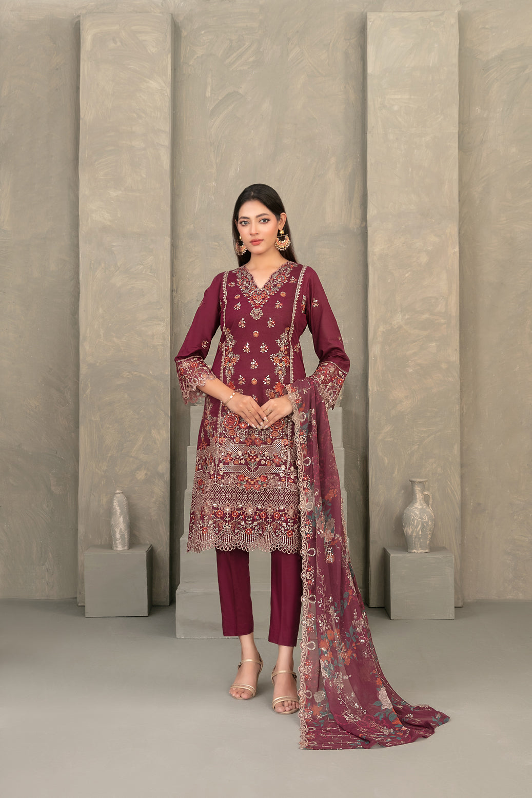 ZAYRA 3pcs Semi-Stitched Fancy Emb Slub Lawn [D-4286]