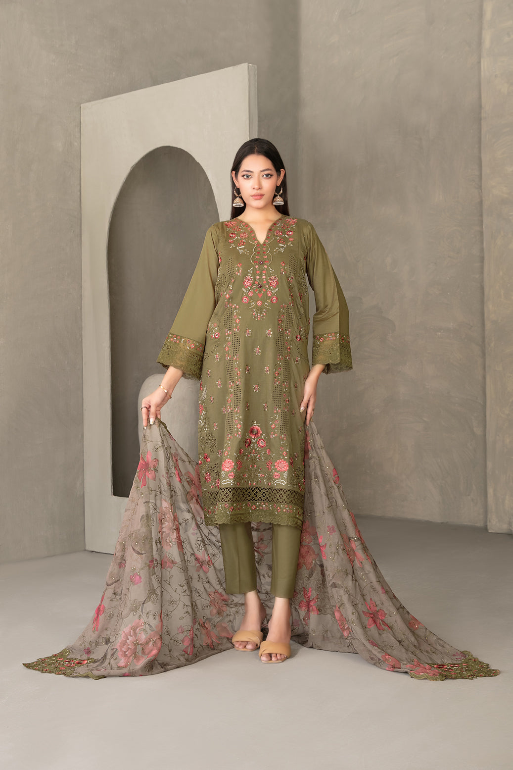 ZAYRA 3pcs Semi-Stitched Fancy Emb Slub Lawn [D-4287]