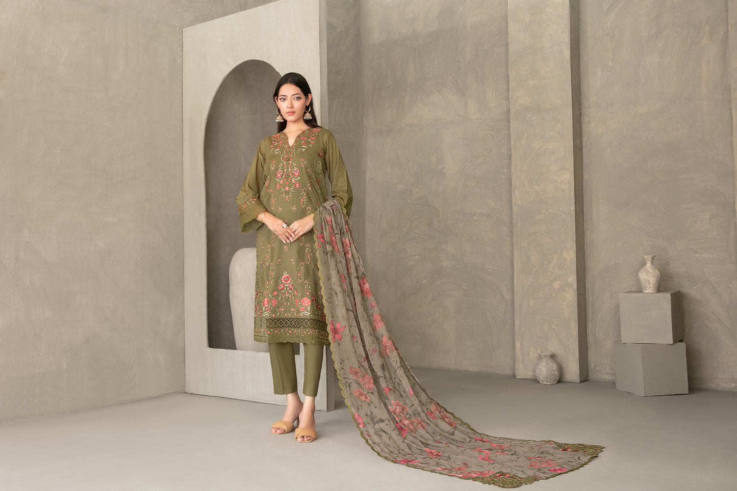 ZAYRA 3pcs Semi-Stitched Fancy Emb Slub Lawn [D-4287]