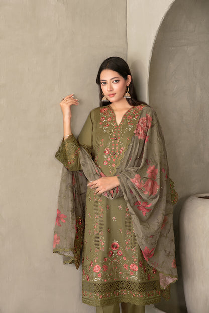 ZAYRA 3pcs Semi-Stitched Fancy Emb Slub Lawn [D-4287]