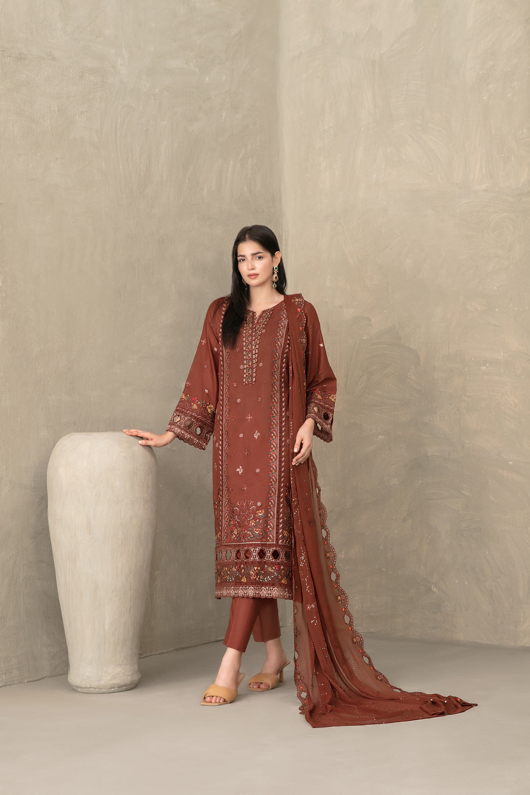 ZAYRA 3pcs Semi-Stitched Fancy Emb Slub Lawn [D-4284]