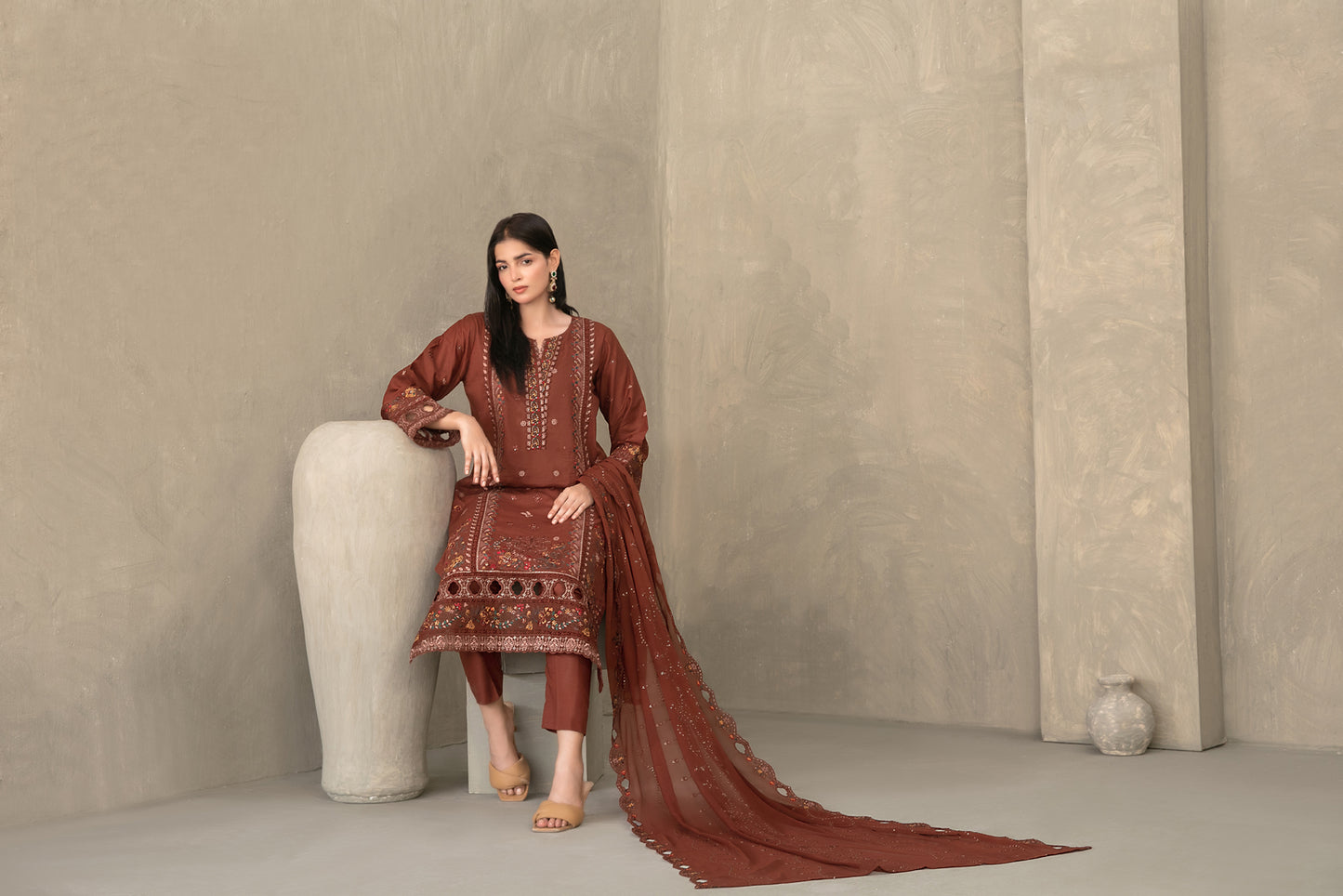 ZAYRA 3pcs Semi-Stitched Fancy Emb Slub Lawn [D-4284]