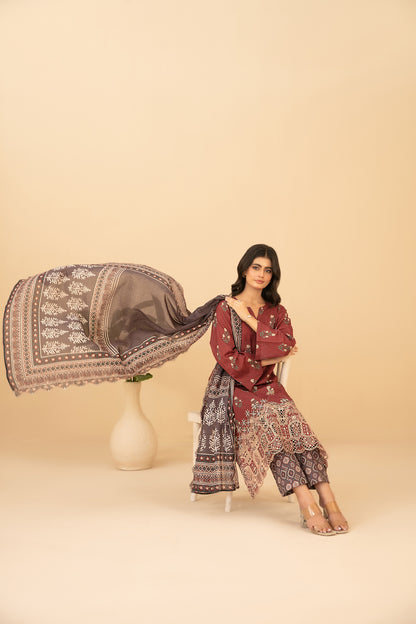 Emmera 3pcs Un-Stitched Emb Printed Lawn [D-3699]