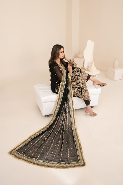 LIBAAS-E-ISHQ 3pcs Stitched  Fancy Emb Chiffon [D-2737]